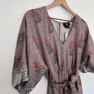 Anthropologie formal dress floral with sequin accent on sleeve